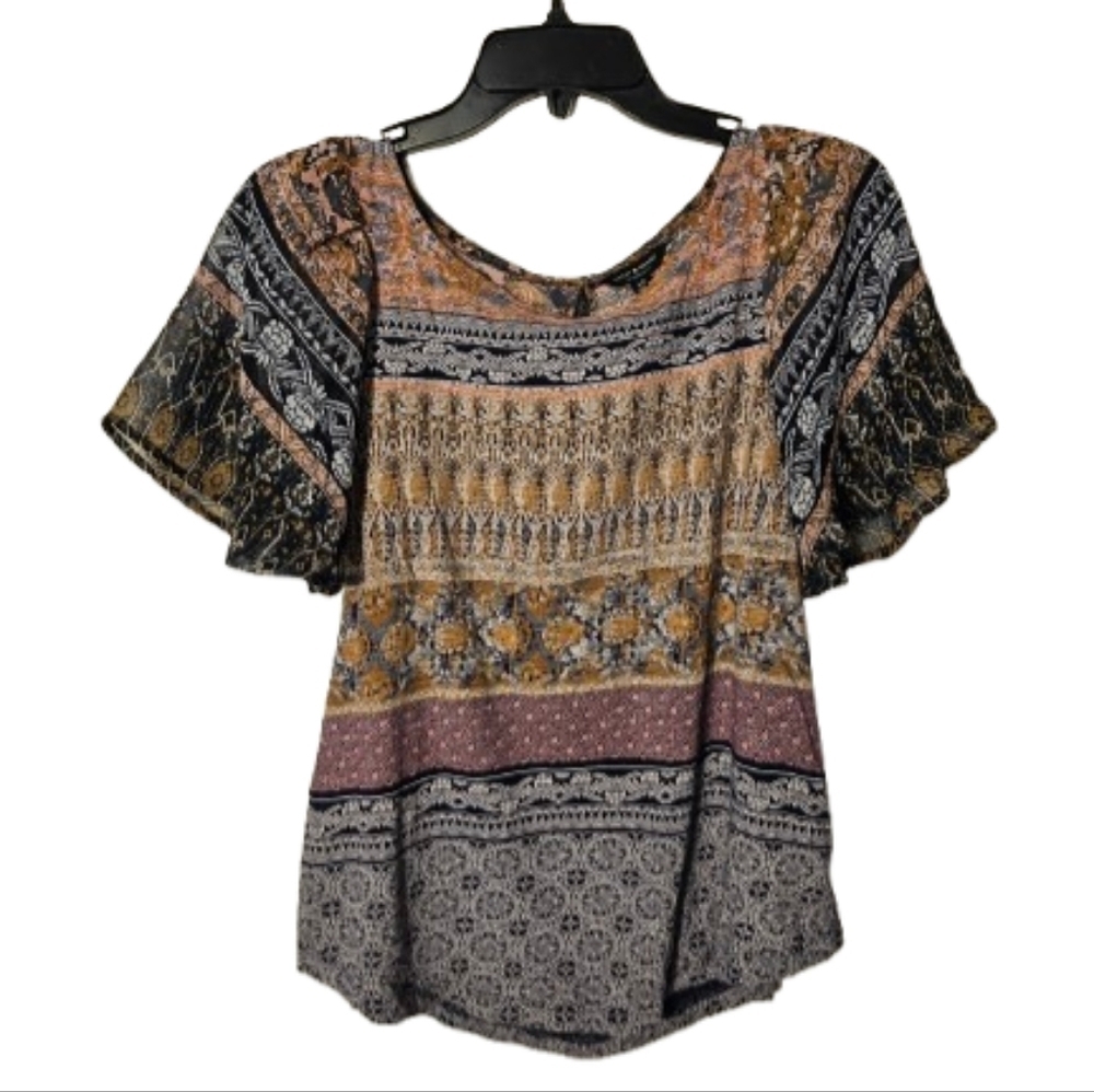 Lucky Brand Bohemian Multicolor Women's Top with Triangle Cut-Out Size S/P NWOT